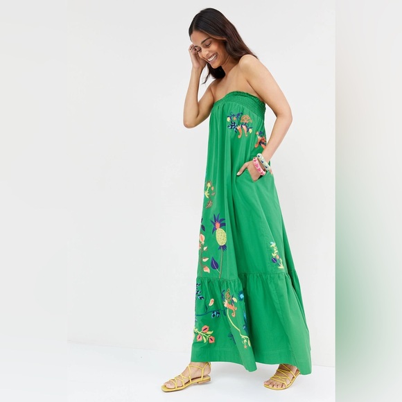 Anthropologie Dresses & Skirts - Anthropologie RARE Strapless Ruffled Floral Embroidered Maxi Dress - XS